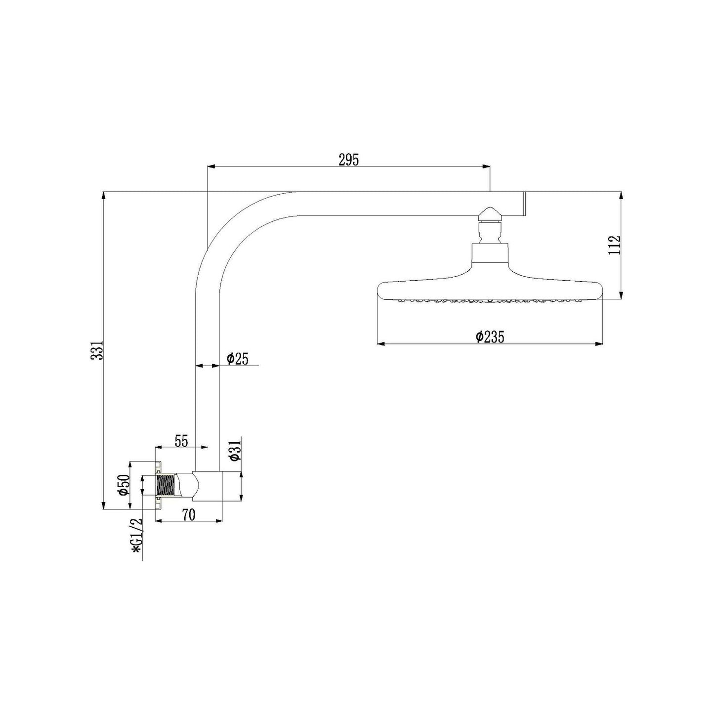 Revolution Chrome Self Cleaning Overhead Rain Shower - 350 x 420mm