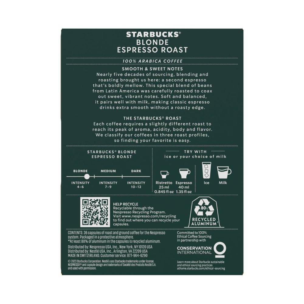 Starbucks By Nespresso Compatible Capsules Blonde Espresso - 36 pack