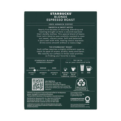 Starbucks By Nespresso Compatible Capsules Blonde Espresso - 36 pack