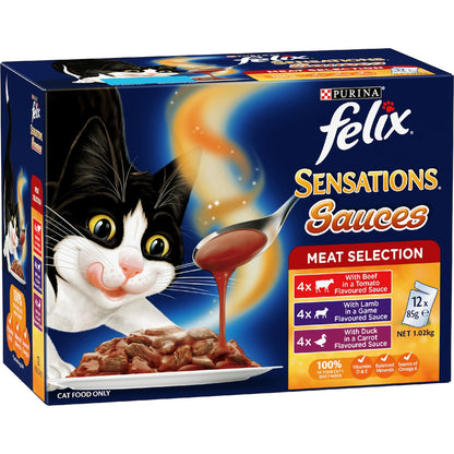 Felix Sensations Sauces Meat Selection Wet Cat Food 85g X 12 Pack