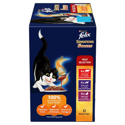 Felix Adult SensationsÂ Sauces Meat Selection Wet Cat Food 85g X12 Pack