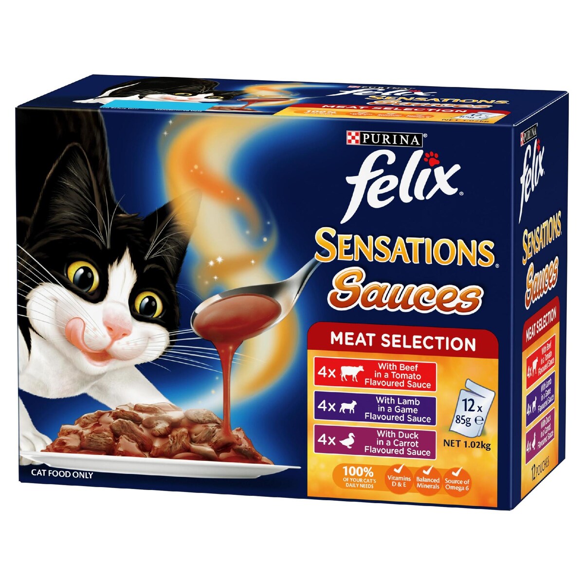 Felix Adult SensationsÂ Sauces Meat Selection Wet Cat Food 85g X12 Pack