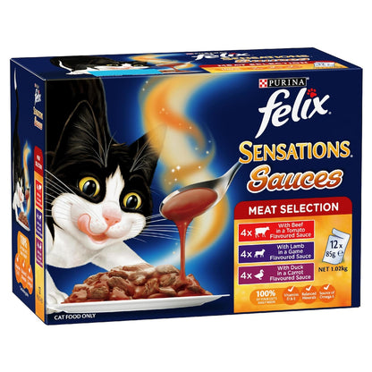 Felix Adult SensationsÂ Sauces Meat Selection Wet Cat Food 85g X12 Pack