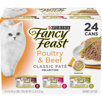 Fancy Feast Poultry & Beef Classic Pate Gourmet Cat Food Tins 85g X 24 Case