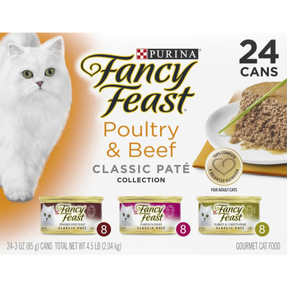 Fancy Feast Poultry & Beef Classic Pate Gourmet Cat Food Tins 85g X 24 Case