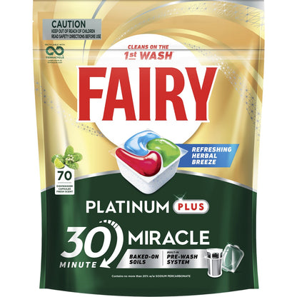 Fairy Platinum Plus 30 Minute Miracle Dishwasher Capsules 70 Pack