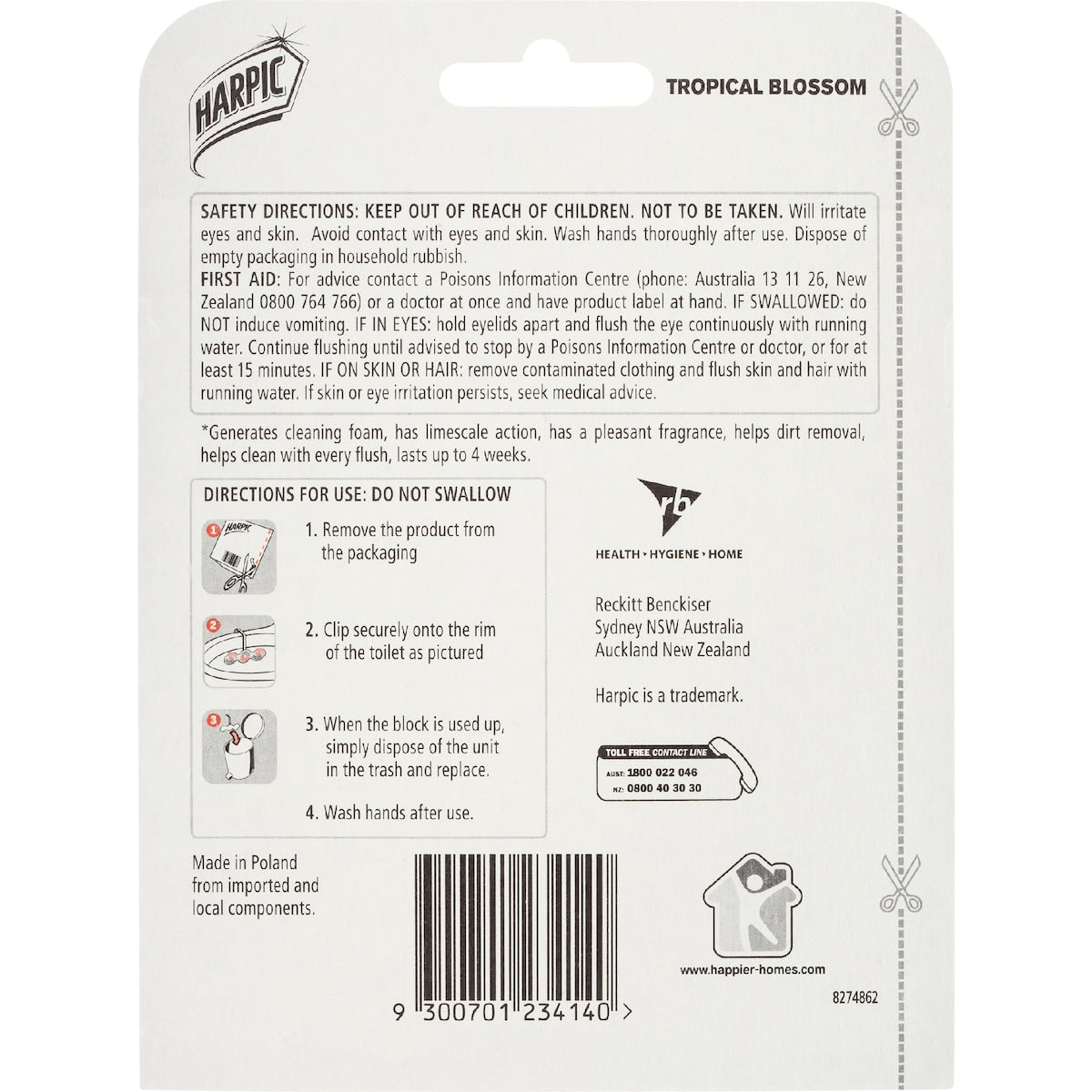 Harpic Fresh Power Tropical Blossom Toilet Cleaner Block Each