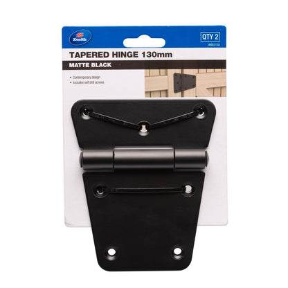 Zenith Matte Black Tapered Gate Hinge - 130mm - 2 Pack