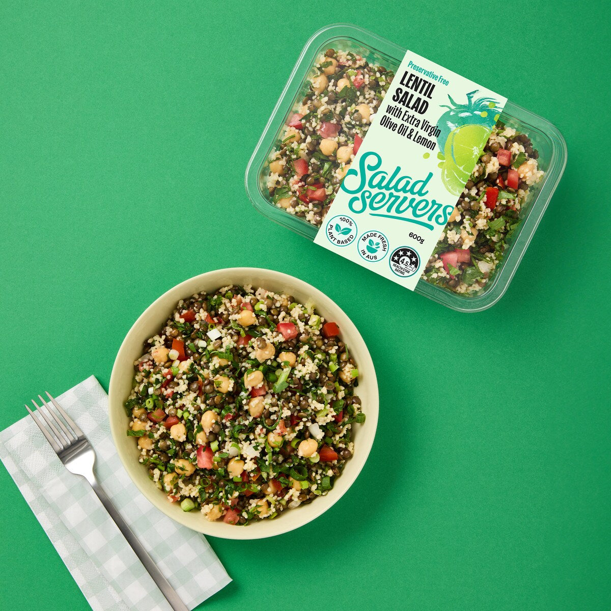 Salad Servers Lentil Salad With Extra Virgin Olive Oil & Lemon 600g