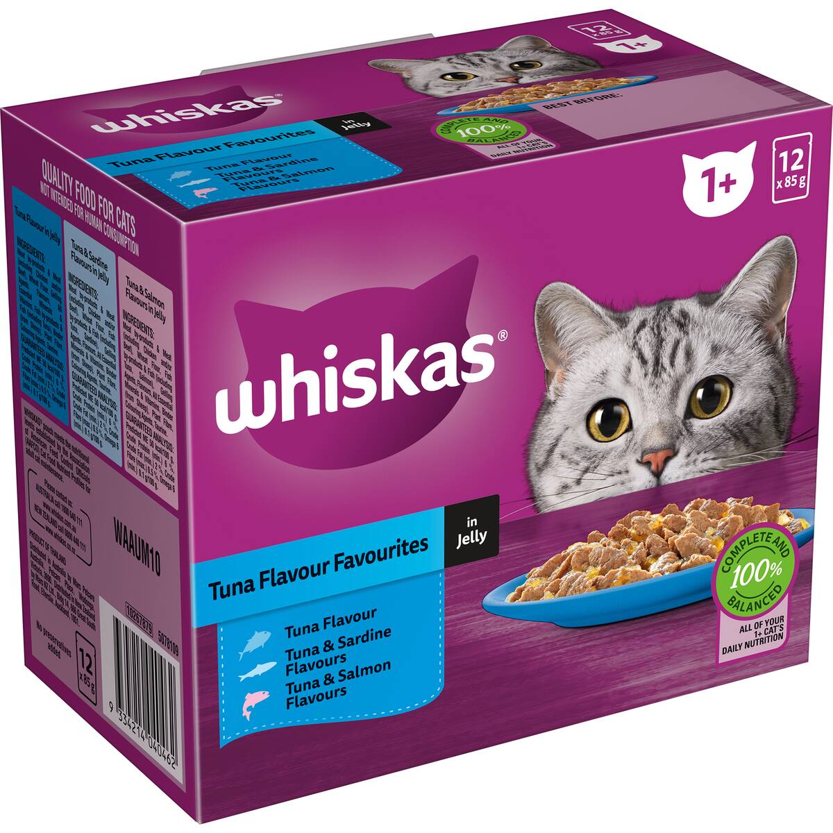 Whiskas Adult 1 + Years Wet Cat Food Tuna Favourites In Jelly 85g X 12 Pack
