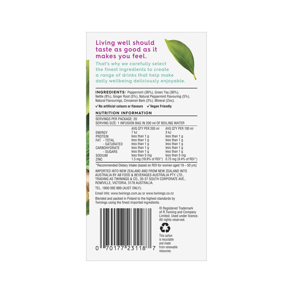 Twinings Livewell Metabolism + Zinc Tea Bag - 20 pack