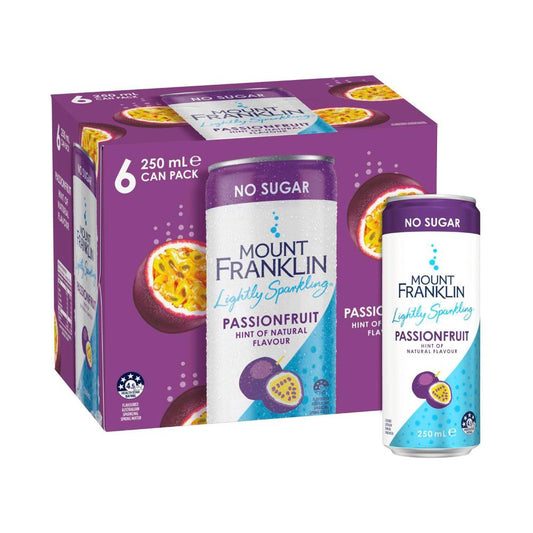 Mount Franklin Lightly Sparkling Water Passionfruit Multipack Mini Cans 250ml - 6 Pack