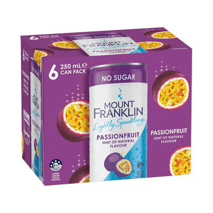 Mount Franklin Lightly Sparkling Water Passionfruit Multipack Mini Cans 250ml - 6 Pack