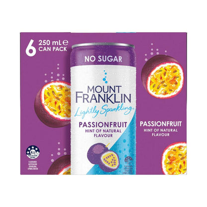 Mount Franklin Lightly Sparkling Water Passionfruit Multipack Mini Cans 250ml - 6 Pack