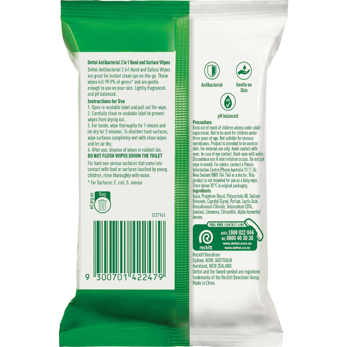 Dettol 2 In 1 H&s & Surfaces Antibacterial Wipes 15 Pack