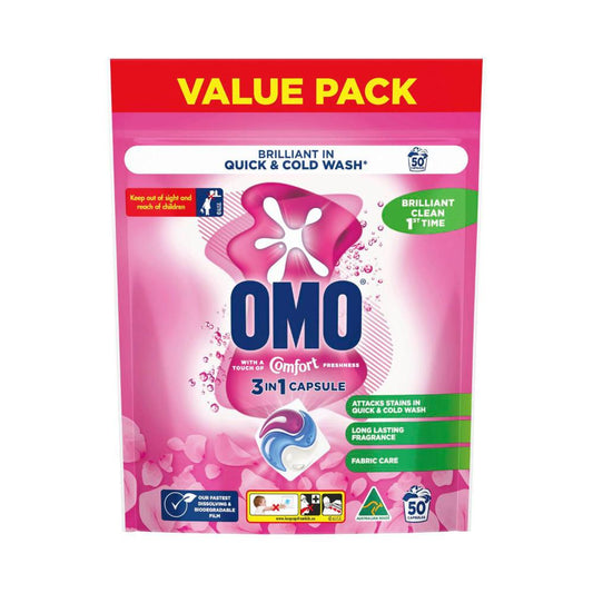 OMO Touch Of Comfort 3 in 1 Laundry Capsules 50 Washes - 50 pack