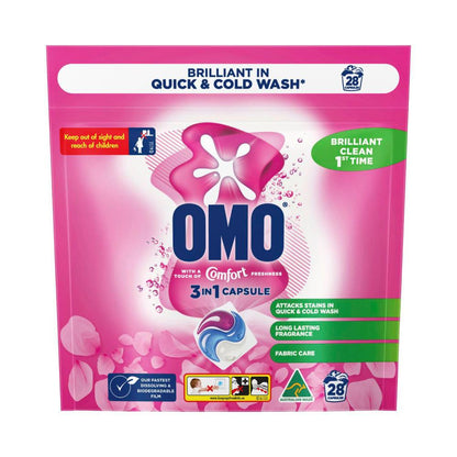 OMO Touch Of Comfort 3 in 1 Laundry Capsules 28 Washes - 28 pack