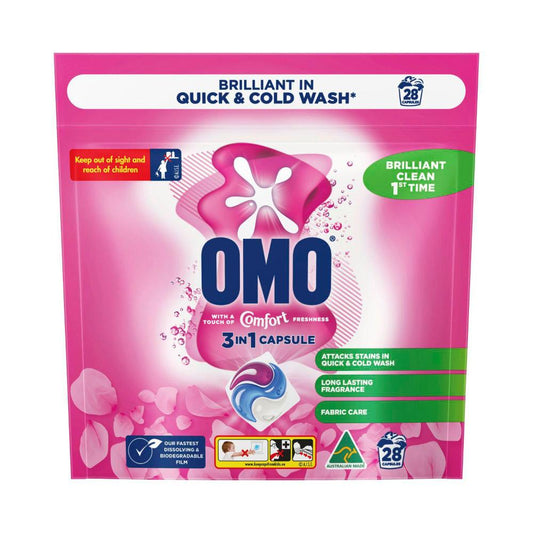 OMO Touch Of Comfort 3 in 1 Laundry Capsules 28 Washes - 28 pack