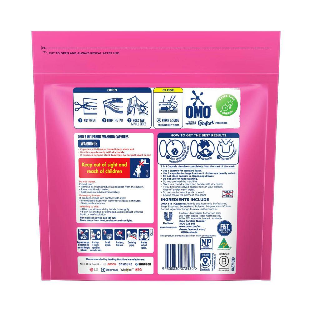 OMO Touch Of Comfort 3 in 1 Laundry Capsules 28 Washes - 28 pack