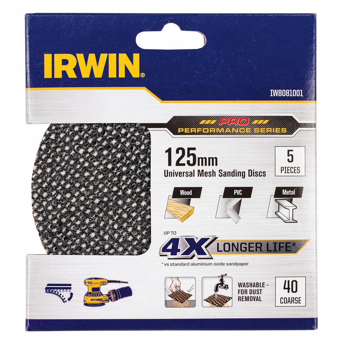 Irwin Orbital Sanding Disc - 125mm - Silicon Carbide - 40 Grit - 5 Pack