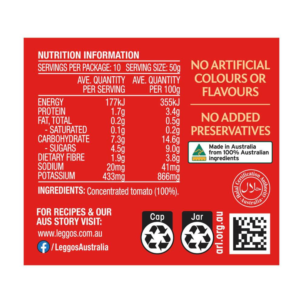 Leggo's Tomato Paste No Added Salt - 500g