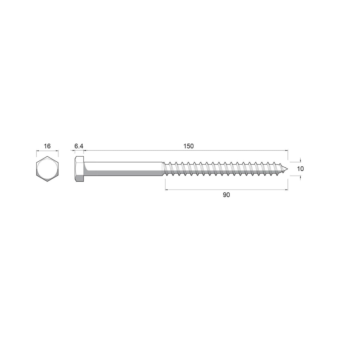 Zenith Hot Dip Galvanised Hex Head Coach Screws - M10 x 150mm - 25 Pack