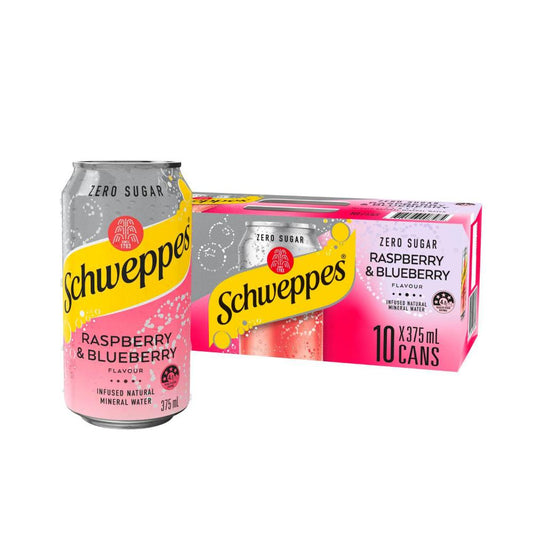 Schweppes Zero Sugar Raspberry & Blueberry Infused Natural Mineral Sparkling Water 375ml x 10 Pack
