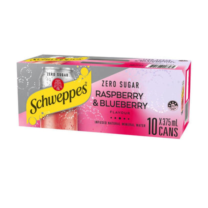 Schweppes Zero Sugar Raspberry & Blueberry Infused Natural Mineral Sparkling Water 375ml x 10 Pack