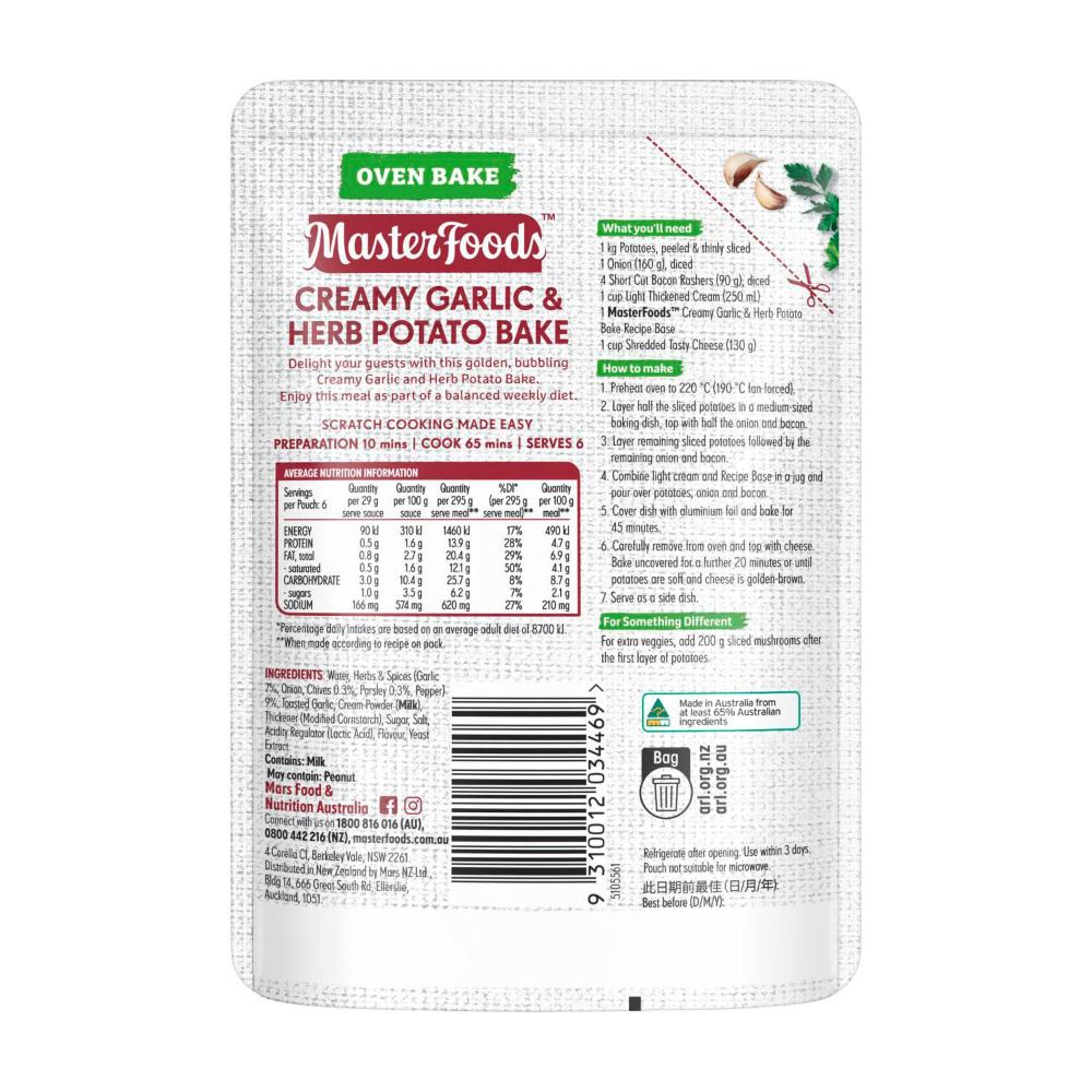 MasterFoods Side Dish Creamy Herb & Garlic Potato Bake Recipe Base - 175g