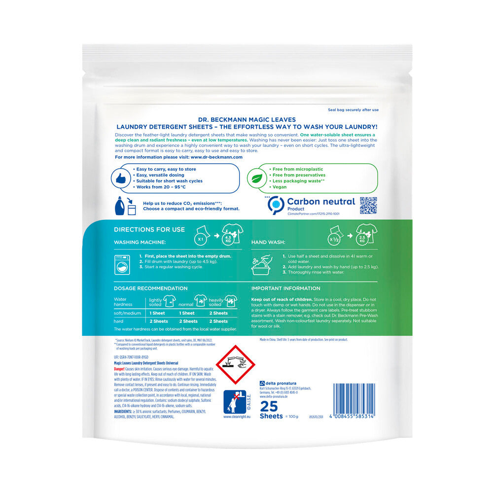 Dr Beckmann Magic Leaves Laundry Detergent Sheets Universal 25 Sheets - 1 each