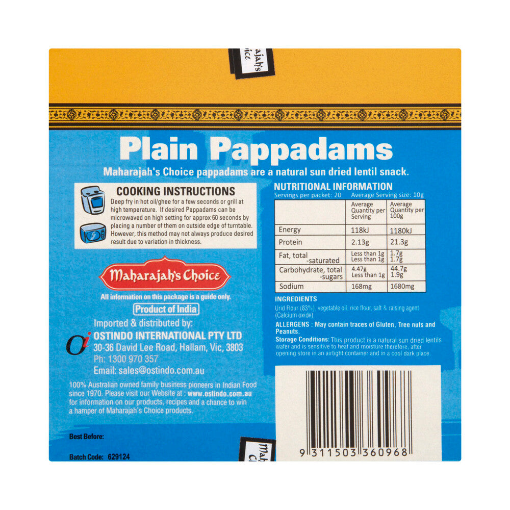 Maharajah's Choice Plain Pappadams - 200g