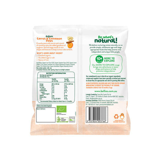 Little Bellies Organic Carrot & Cinnamon Paws 10+ Months - 12g