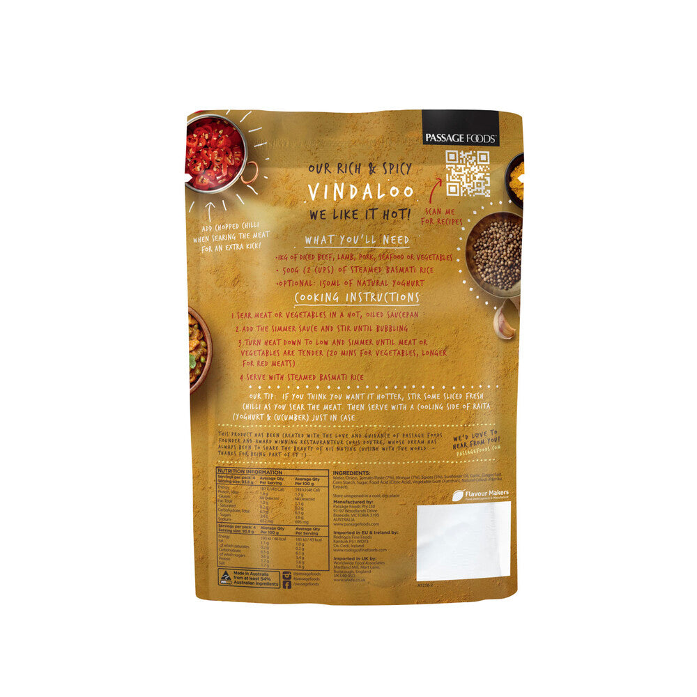 Passage Foods Passage to India Vindaloo Simmer Sauce Pouch - 375g