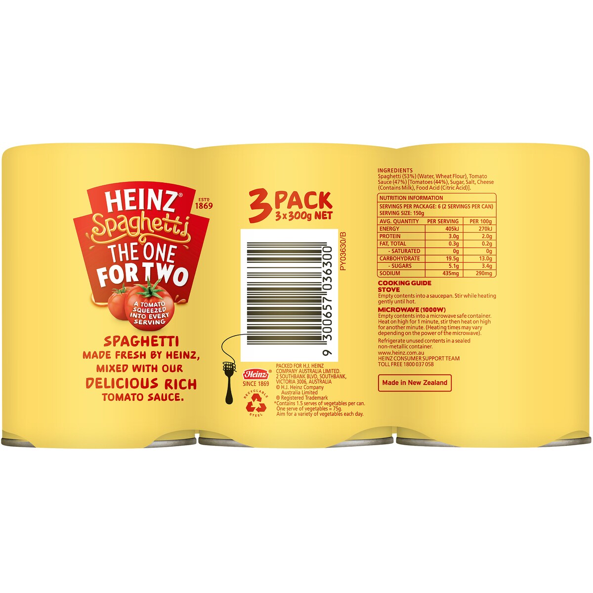 Heinz Spaghetti Tomato & Cheese Pasta Tin Spaghetti Multipack 300g X3 Pack