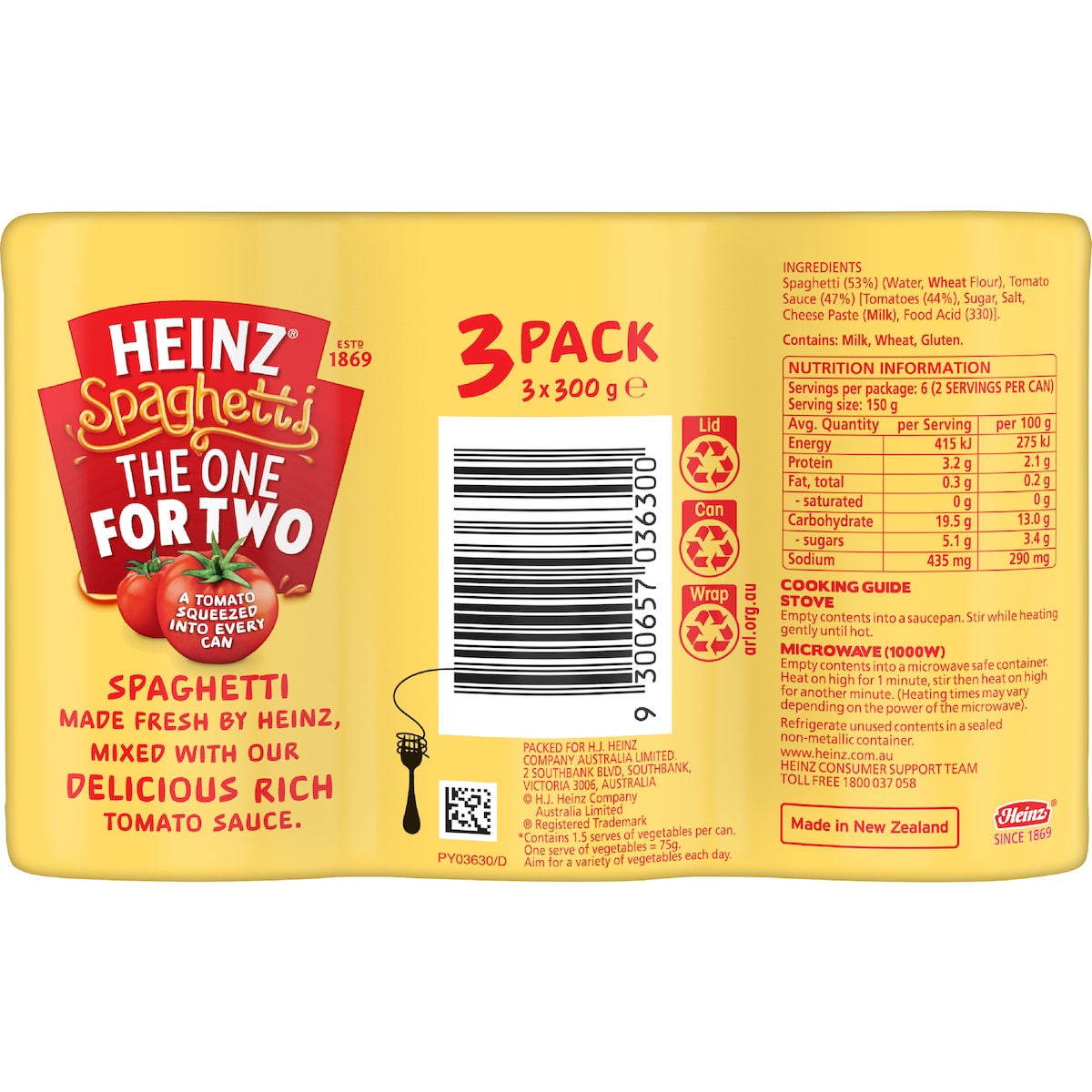 Heinz Spaghetti In Tomato Sauce Canned 300g X 3 Pack