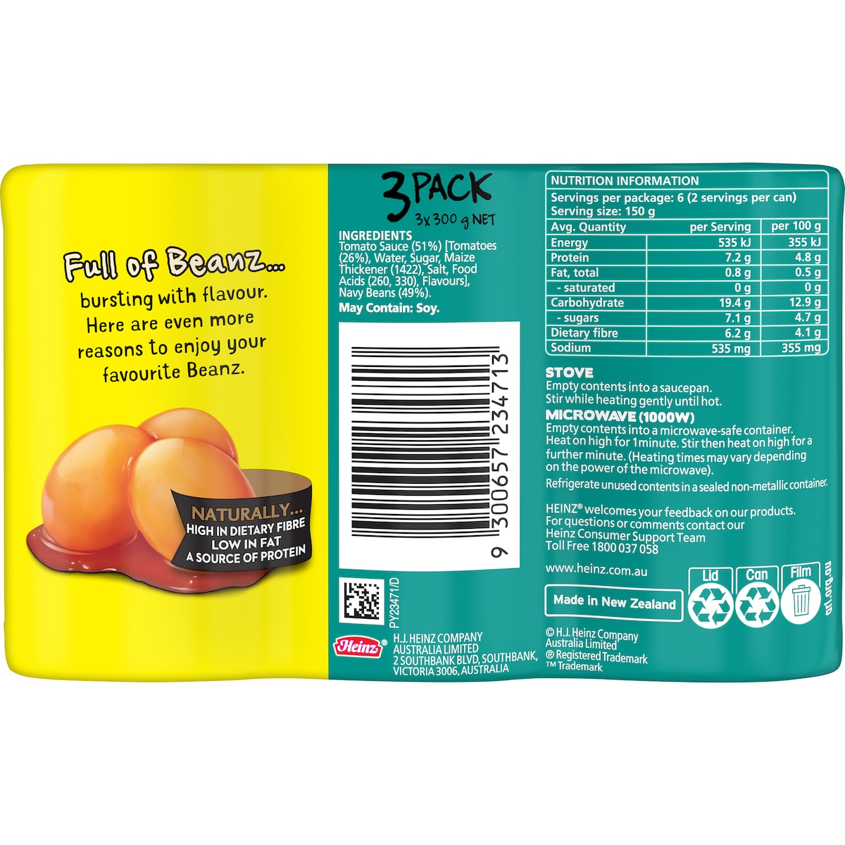 Heinz Baked Beans In Tomato Sauce Canned 300g X 3 Pack