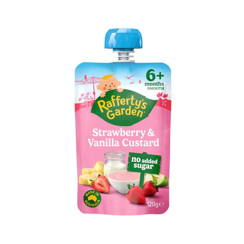 Rafferty's Garden Strawberry & Vanilla Custard Pouch 6+months - 120g