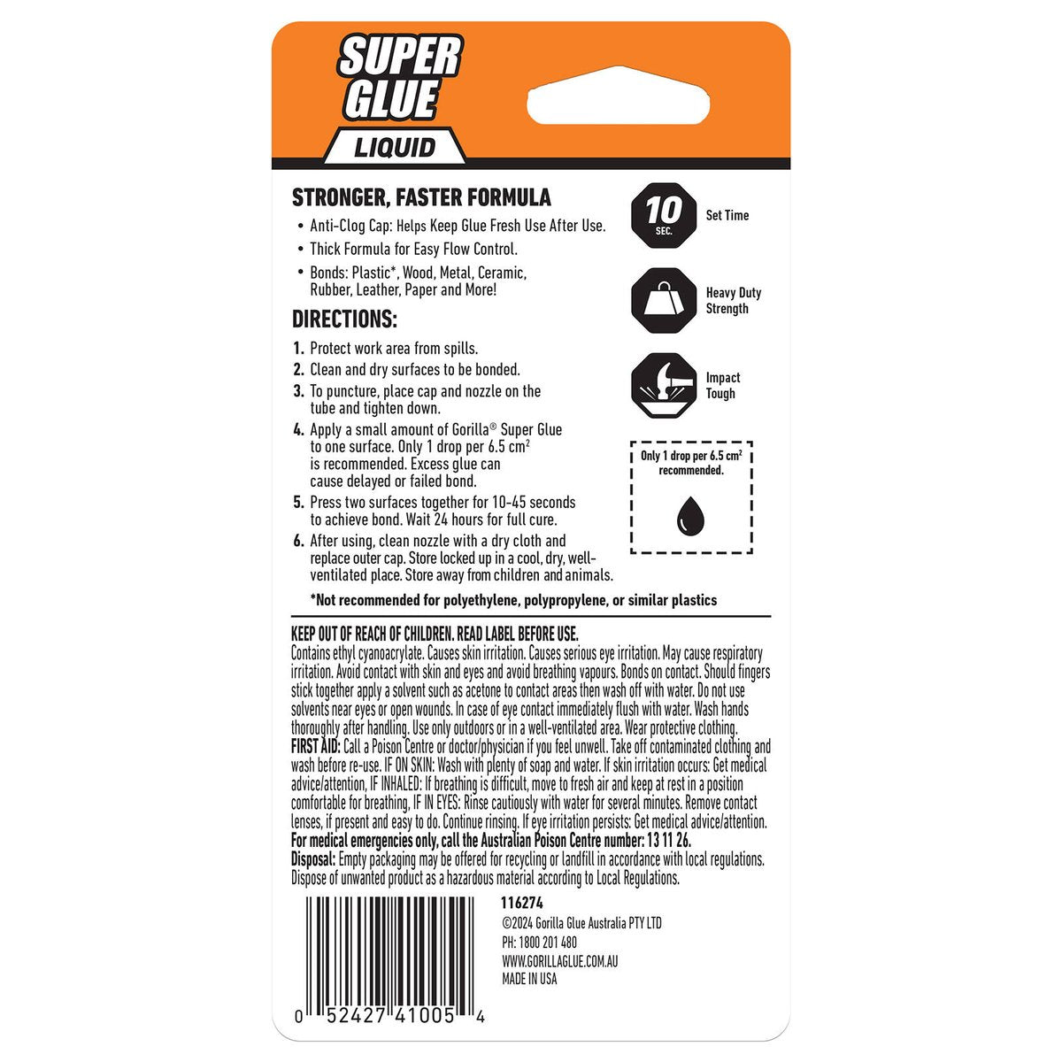 Gorilla Super Glue 3g 2 Pack - Impact-Resistant - Fast Drying - Clear
