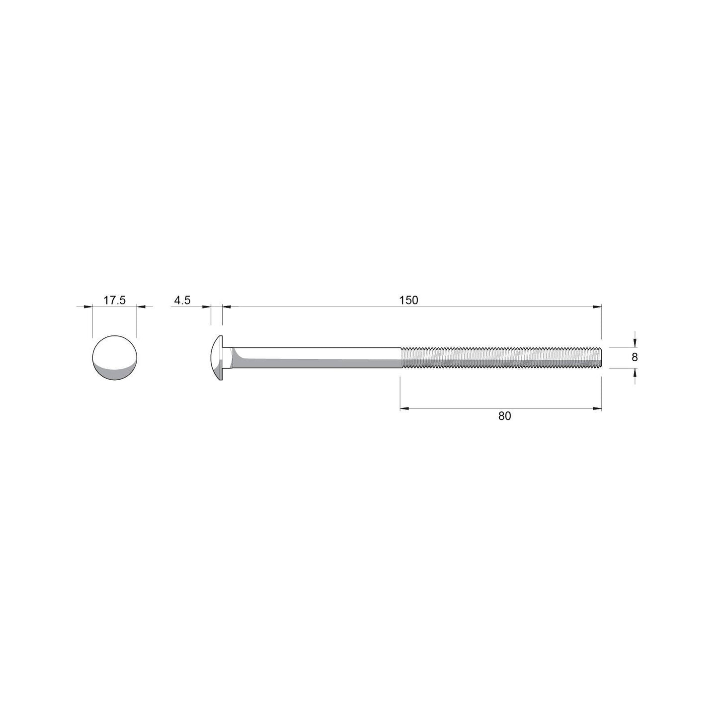 Zenith Hot Dip Galvanised Cup Head Bolts & Nuts - M8 x 150mm - 25 Pack