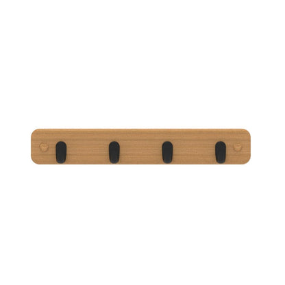 Mode Key Rack - 4 Black Hooks - Bamboo Board - Durable - Easy Install