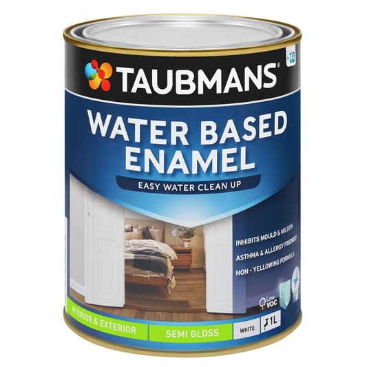 Taubmans White Semi Gloss Water Based Enamel Paint - 1L