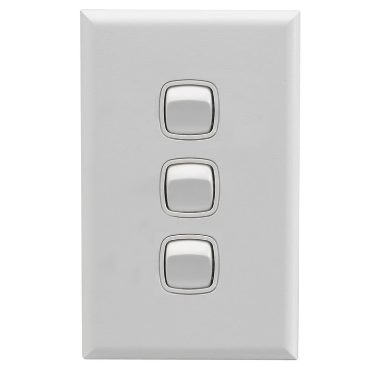 HPM Excel 3 Gang 10A Wall Switch Matt White