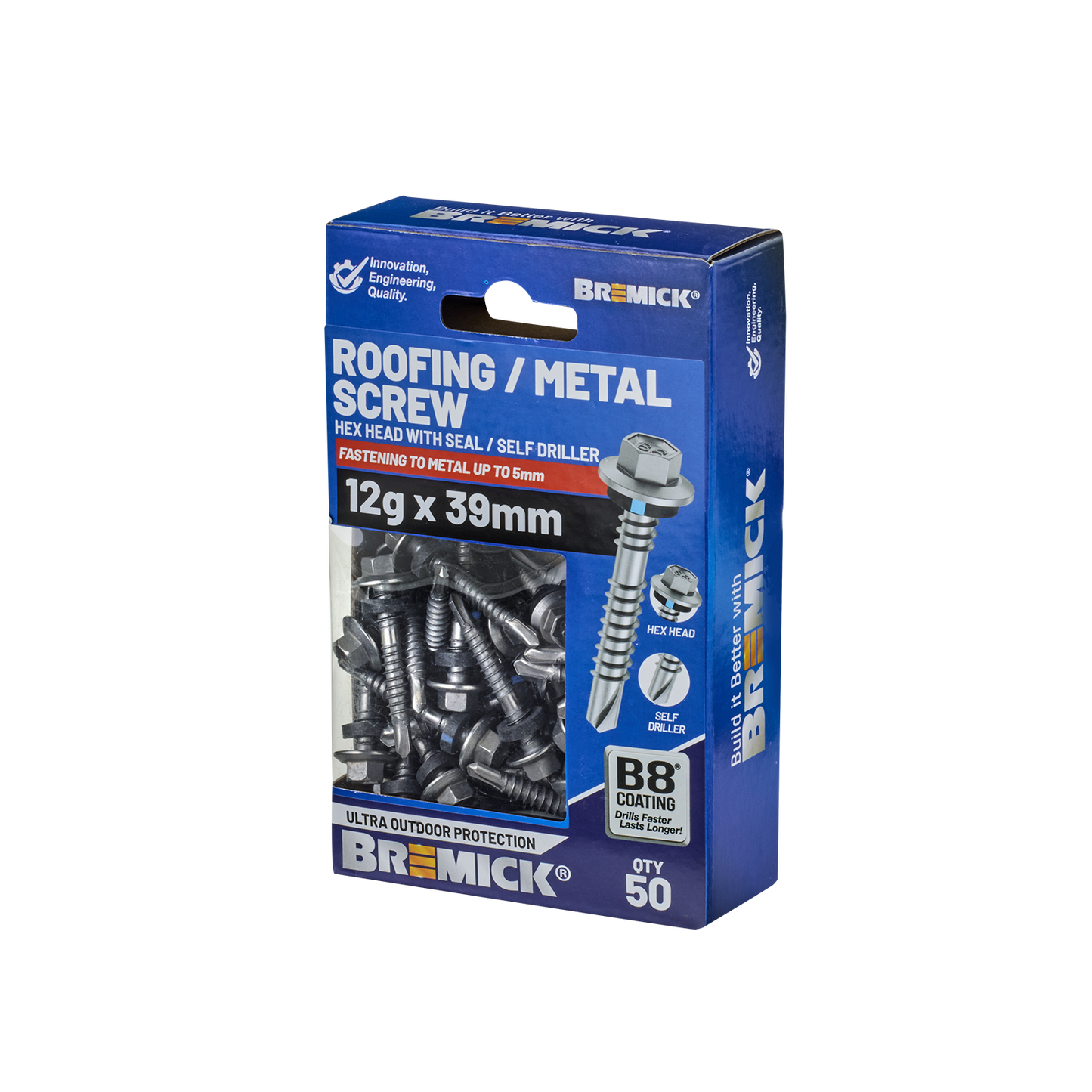 Bremick Hex Roofing Screw - 12g x 39mm - B8 - 50 Pack