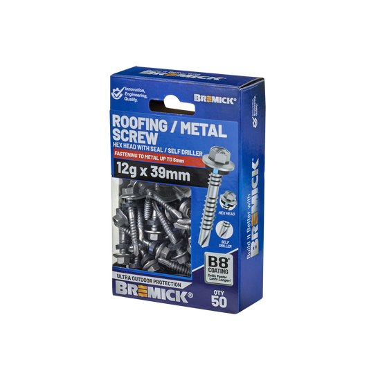 Bremick Hex Roofing Screw - 12g x 39mm - B8 - 50 Pack