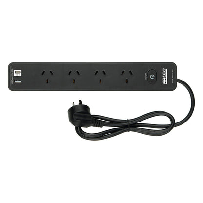 Arlec Black Surge Protected Powerboard - 4 Outlet - 285mm