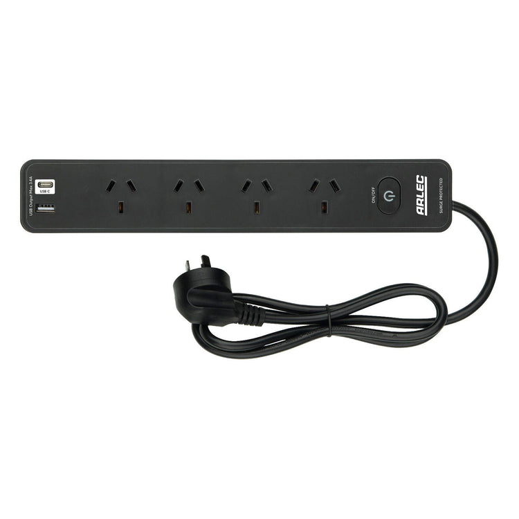 Arlec Black 4 Outlet Surge Protected Powerboard