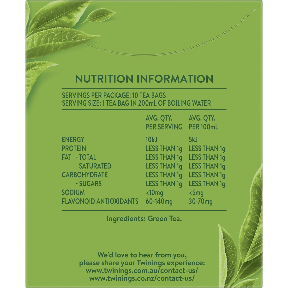 Twinings Green Tea Bags 10 Pack 15g