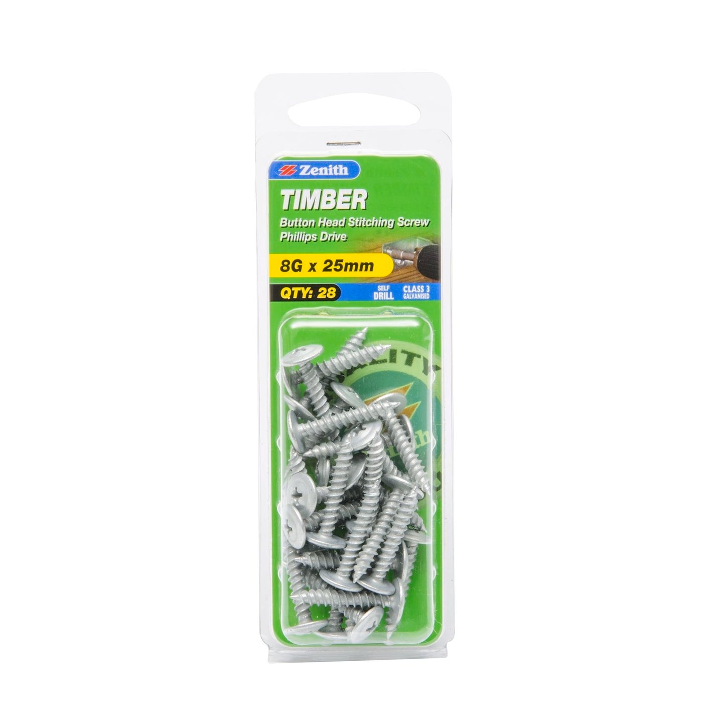 Zenith Timber Screws - 8g x 25mm - Galvanised Button Head - 28 Pack