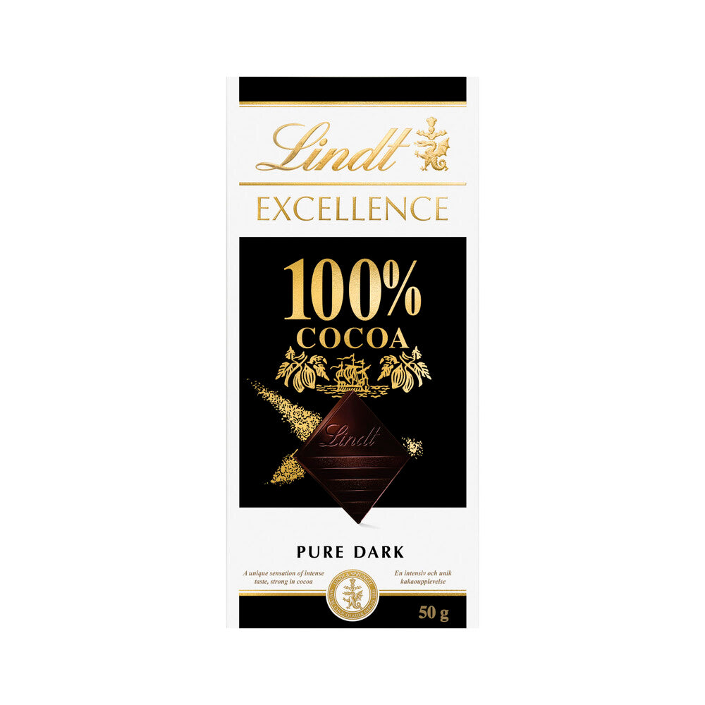 Lindt Excellence 100% Cocoa Dark Chocolate Block - 50g