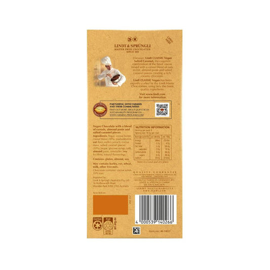Lindt Classic Vegan Salted Caramel Chocolate Block - 100g